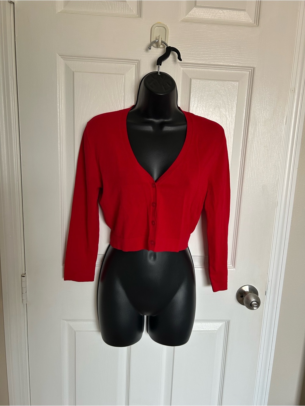 Ralph Lauren Bright Red Cropped V-Neck Button Cardigan